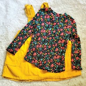 Toddler floral mock neck long sleeve top & corduroy mustard yellow dress set 2t